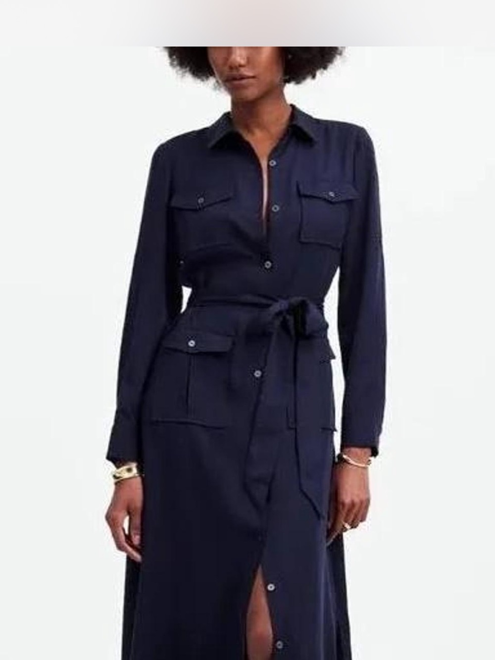 Madewell Navy Long Sleeve Shirt Dress with Belt